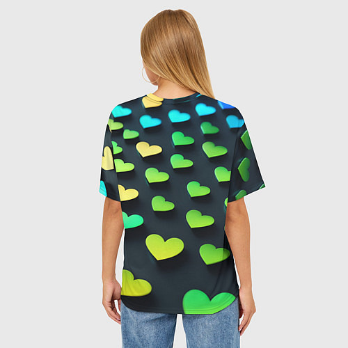 Женская футболка оверсайз Паттерн - сердца градиент - нейросеть / 3D-принт – фото 4