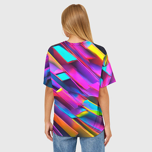 Женская футболка оверсайз Неоновые разноцветные пластины / 3D-принт – фото 4