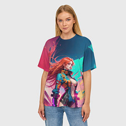 Футболка оверсайз женская Девушка-пилот космического карабля, цвет: 3D-принт — фото 2