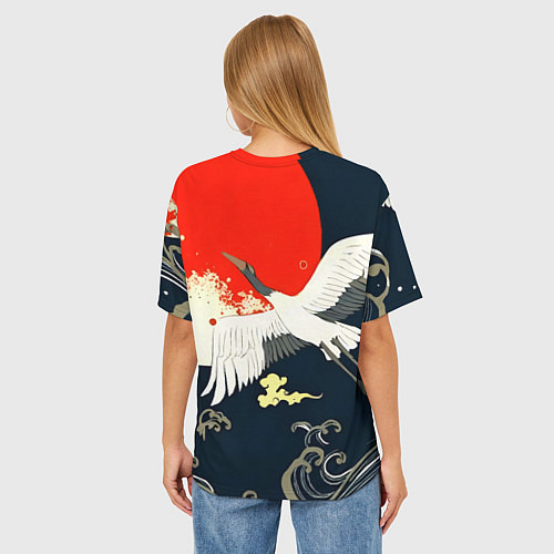 Женская футболка оверсайз Кимоно с японскими журавлями / 3D-принт – фото 4