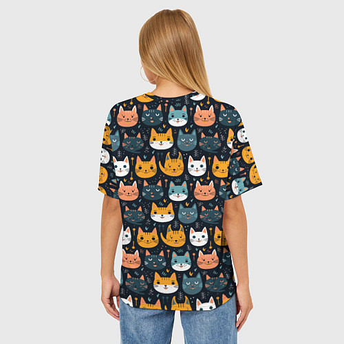 Женская футболка оверсайз Мордочки мультяшных котов узор / 3D-принт – фото 4