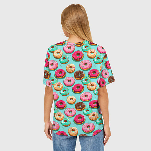 Женская футболка оверсайз Разноцветные пончики паттерн / 3D-принт – фото 4