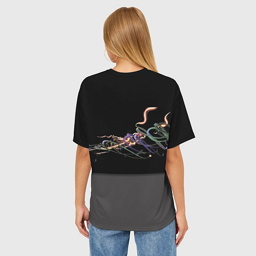 Женская футболка оверсайз Бэха в ночном неоновом городе / 3D-принт – фото 4