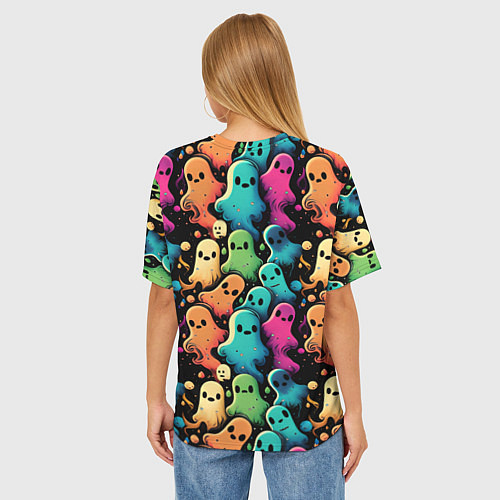 Женская футболка оверсайз Паттерн с разноцветными приведениями / 3D-принт – фото 4
