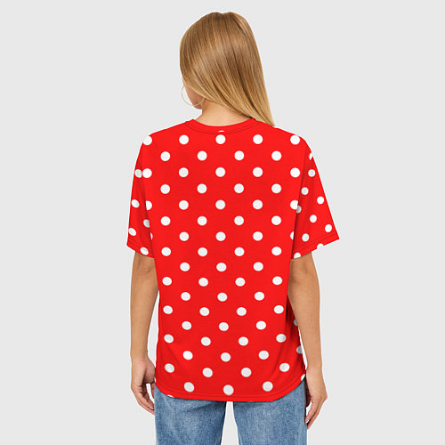Женская футболка оверсайз Белый горошек на красном / 3D-принт – фото 4