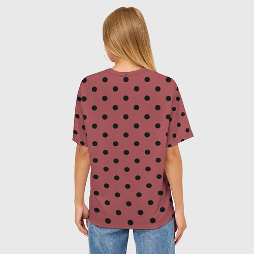 Женская футболка оверсайз Чёрный горошек на тёмно-розовом / 3D-принт – фото 4