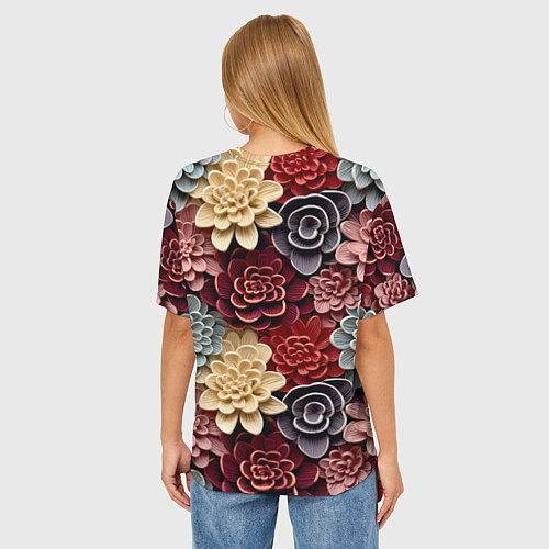 Женская футболка оверсайз Объёмные цветы суккулента / 3D-принт – фото 4