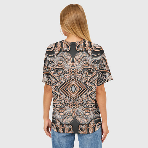 Женская футболка оверсайз Выпуклая мандала на тиснённой коже / 3D-принт – фото 4
