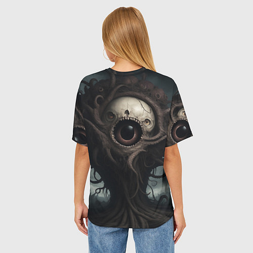 Женская футболка оверсайз Металлика на фоне одноглазого рок монстра / 3D-принт – фото 4
