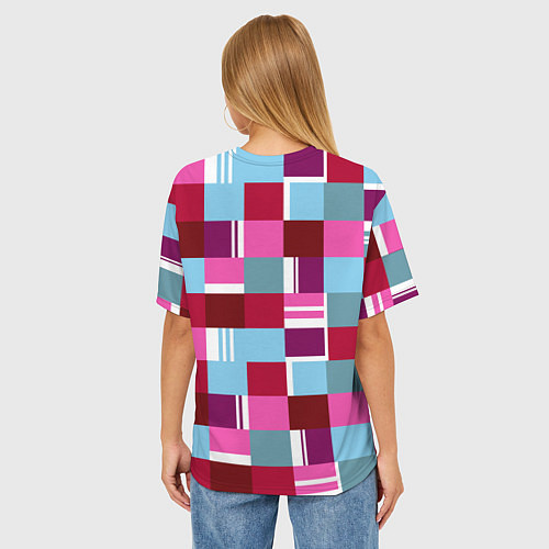 Женская футболка оверсайз Ретро квадраты вишнёвые / 3D-принт – фото 4