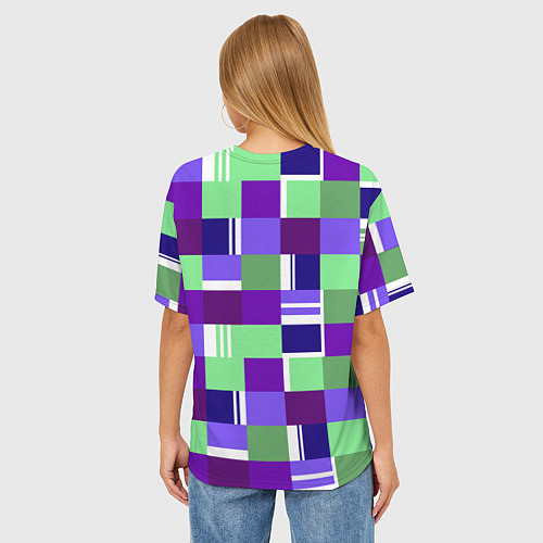 Женская футболка оверсайз Ретро квадраты баклажановые / 3D-принт – фото 4