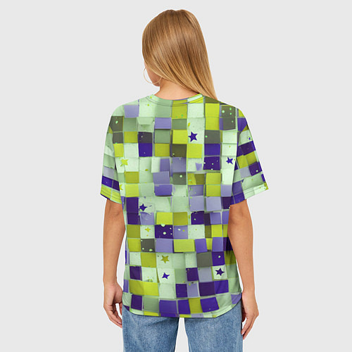 Женская футболка оверсайз Ретро квадраты болотные / 3D-принт – фото 4