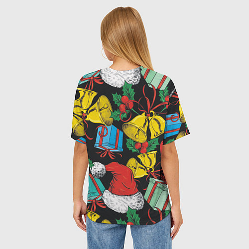 Женская футболка оверсайз Узор с рождественскими колокольчиками / 3D-принт – фото 4