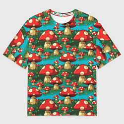 Футболка оверсайз женская Мультяшный мухомор паттерн, цвет: 3D-принт