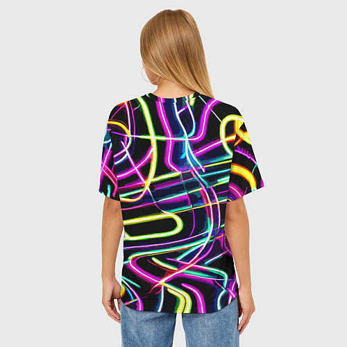 Женская футболка оверсайз Неоновая абстракция - нейросеть / 3D-принт – фото 4
