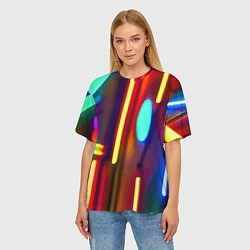Футболка оверсайз женская Абстрактная неоновая композиция, цвет: 3D-принт — фото 2