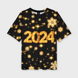 Женская футболка оверсайз Новый 2024 год - золотые снежинки