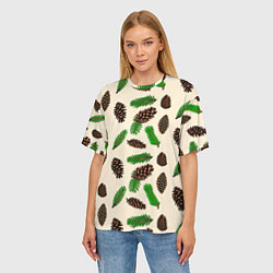 Футболка оверсайз женская Зимний узор - еловые ветки и шишки, цвет: 3D-принт — фото 2