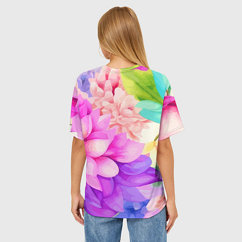 Женская футболка оверсайз Ежик в цветах / 3D-принт – фото 4