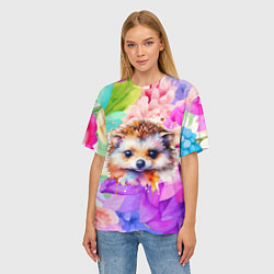 Футболка оверсайз женская Ежик в цветах, цвет: 3D-принт — фото 2
