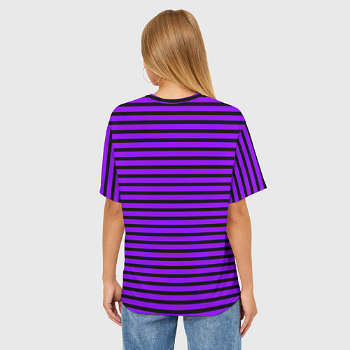 Женская футболка оверсайз Фиолетовый в чёрную полоску / 3D-принт – фото 4