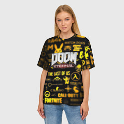 Футболка оверсайз женская Doom золотые логотипы игр, цвет: 3D-принт — фото 2