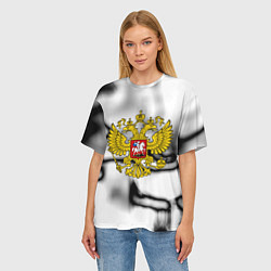 Футболка оверсайз женская Герб РФ черно белый, цвет: 3D-принт — фото 2