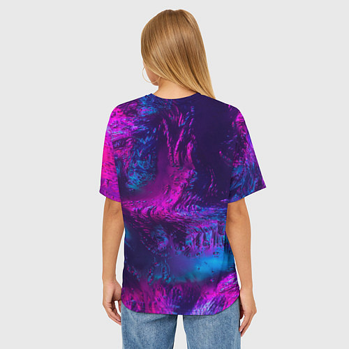 Женская футболка оверсайз Неоновая абстракция синий и розовый / 3D-принт – фото 4