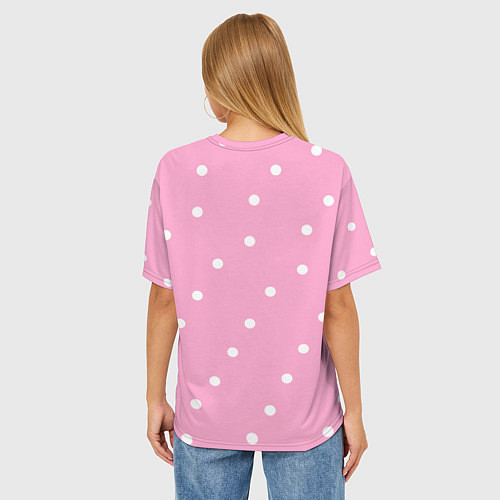 Женская футболка оверсайз Барби - белый горошек на розовом / 3D-принт – фото 4