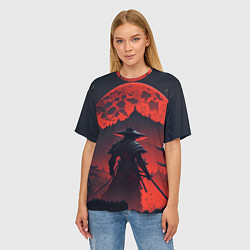 Футболка оверсайз женская Samurai and red moon - нейросеть, цвет: 3D-принт — фото 2
