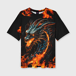 Женская футболка оверсайз Свирепый огненный дракон 2024