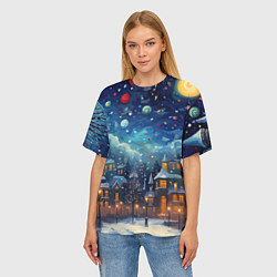 Футболка оверсайз женская Новогодний городской пейзаж, цвет: 3D-принт — фото 2