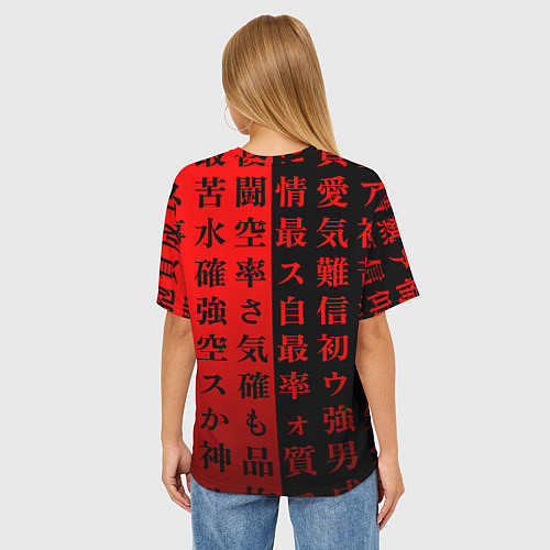 Женская футболка оверсайз Сто красных иероглифов / 3D-принт – фото 4
