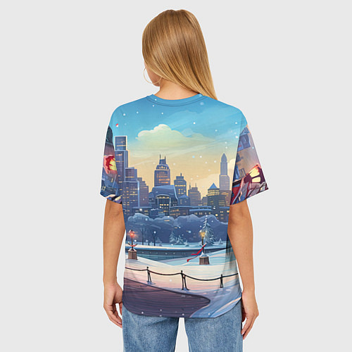 Женская футболка оверсайз Зимний большой город / 3D-принт – фото 4