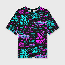 Женская футболка оверсайз Jinx Arcane pattern neon