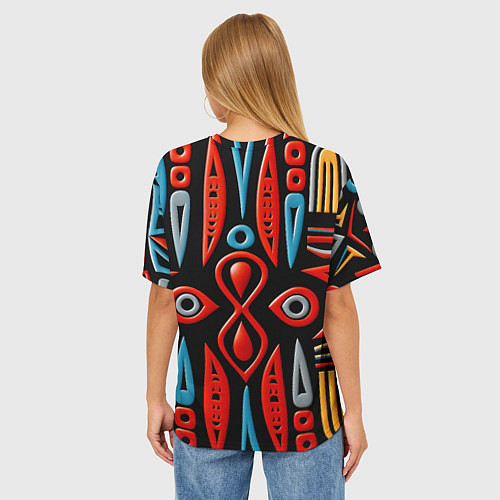 Женская футболка оверсайз Красно-синий узор в африканском стиле / 3D-принт – фото 4