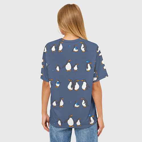 Женская футболка оверсайз Забавное семейство пингвинов / 3D-принт – фото 4