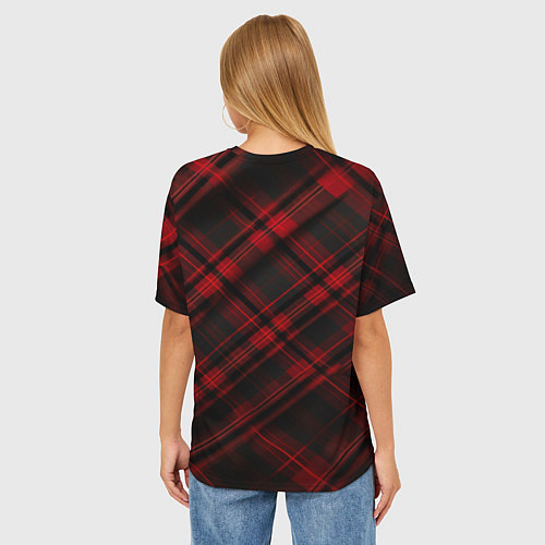 Женская футболка оверсайз Тёмно-красная шотландская клетка / 3D-принт – фото 4