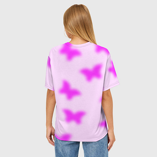 Женская футболка оверсайз Y2K purple butterfly / 3D-принт – фото 4