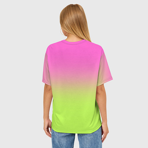 Женская футболка оверсайз Барби: градиент розовый и ярко-зеленый / 3D-принт – фото 4