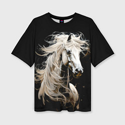 Женская футболка оверсайз Лошадь белая в ночи