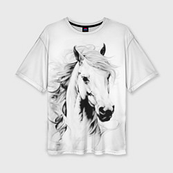 Женская футболка оверсайз Лошадь белая на ветру