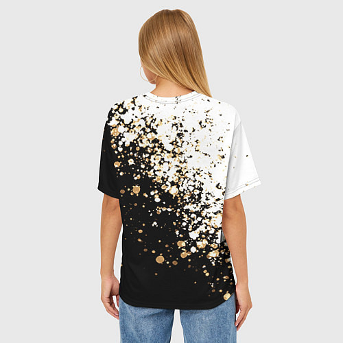 Женская футболка оверсайз Чёрно белый с золотыми крапинками размытый / 3D-принт – фото 4