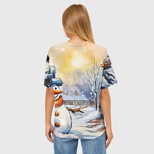 Женская футболка оверсайз Снеговик новый год / 3D-принт – фото 4