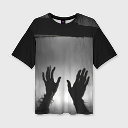 Женская футболка оверсайз Руки зомби в ночном тумане