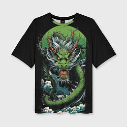 Футболка оверсайз женская Зеленый дракон символ 2024, цвет: 3D-принт