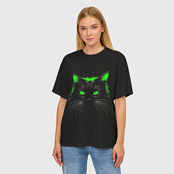 Футболка оверсайз женская Черный кот в зеленом свечении, цвет: 3D-принт — фото 2