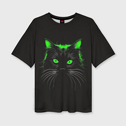 Футболка оверсайз женская Черный кот в зеленом свечении, цвет: 3D-принт