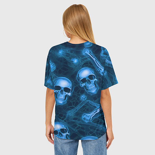 Женская футболка оверсайз Синие черепа и кости / 3D-принт – фото 4