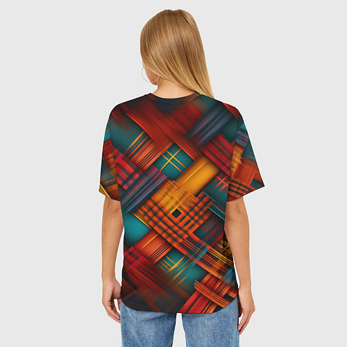 Женская футболка оверсайз Разноцветная клетка в шотландском стиле / 3D-принт – фото 4
